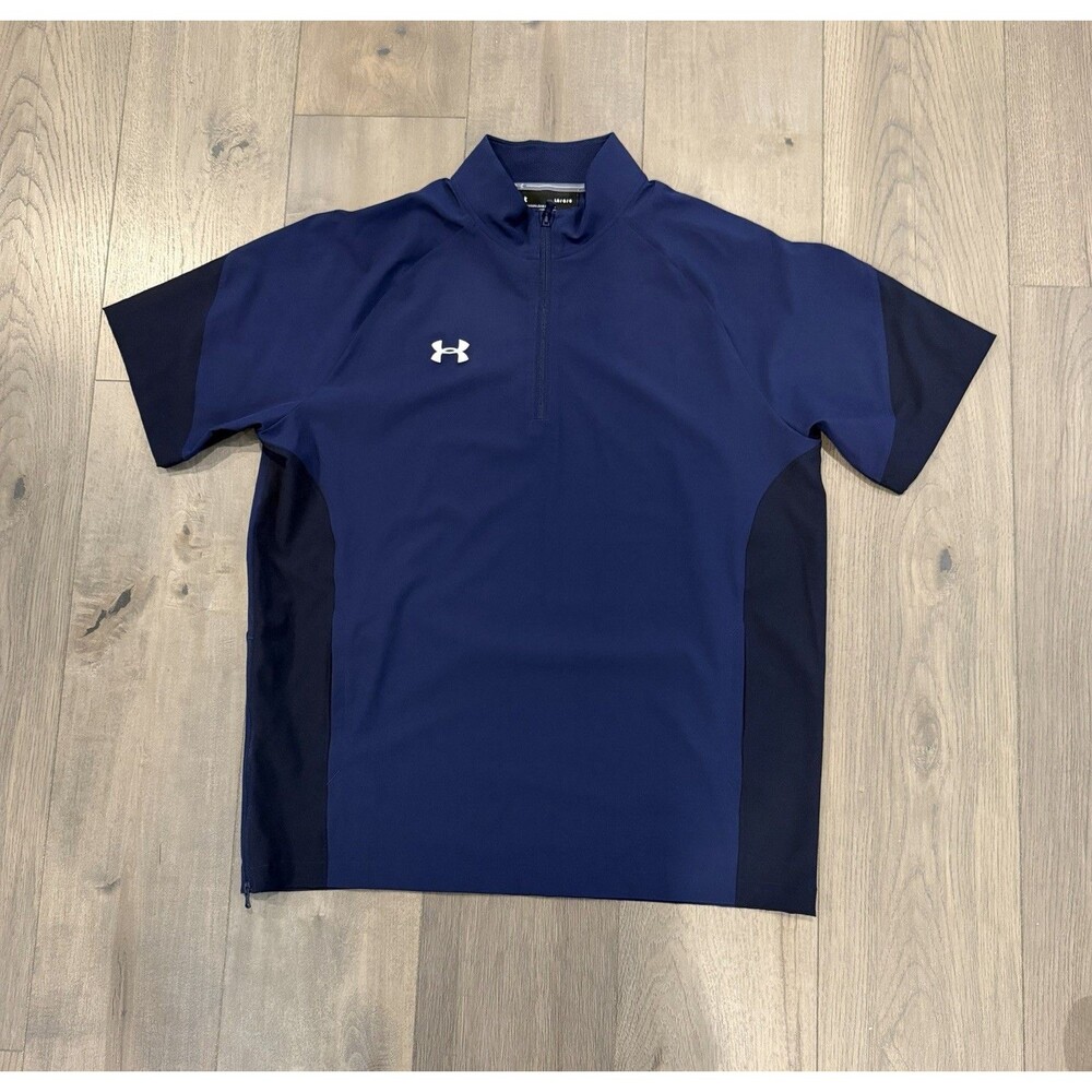 ⁠Under Armour Baseball Cage Jacket Mens Large Navy Blue 1/4 Zip Short Sleeve BP⁠